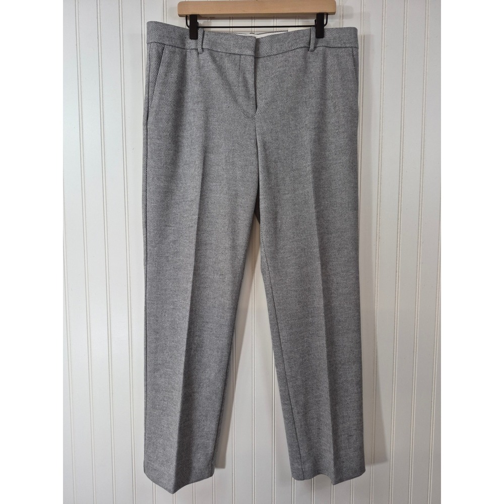 NWT Ann Taylor Straight Herringbone Dress Pants 39x31 Grey Mid Rise Size 14